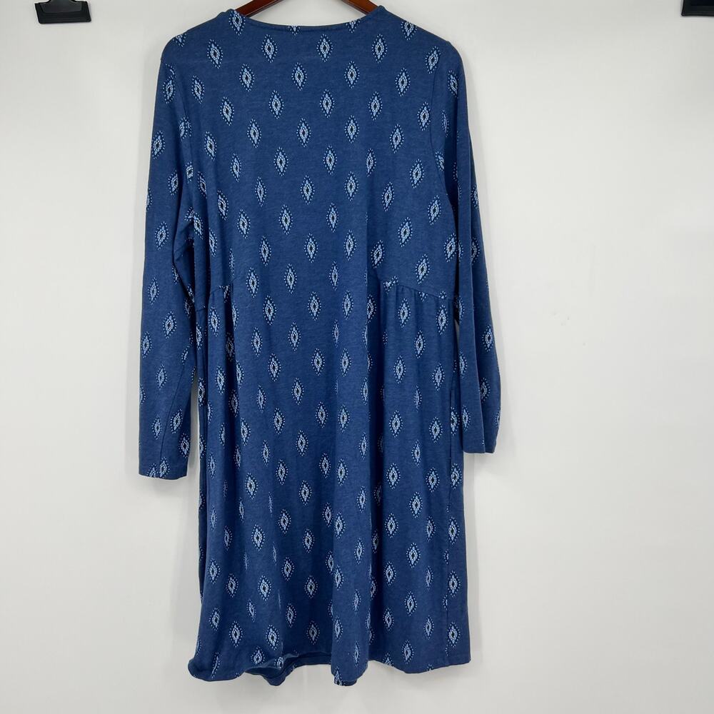 J.Jill Ikat Diamond Print long sleeve navy blue midi knit long dress comfort XL - Picture 2 of 8